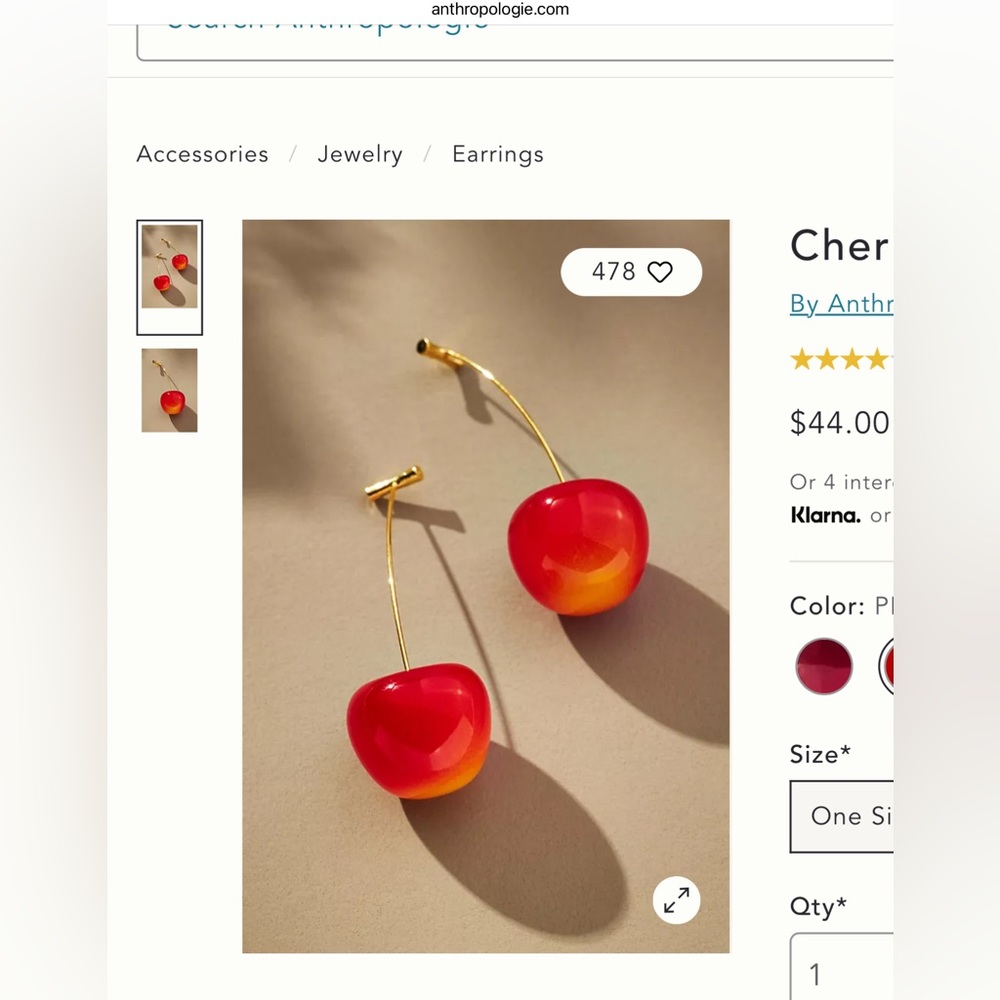 NEW COLORS Anthro Cherry Drop Earrings - Picture 3 of 16